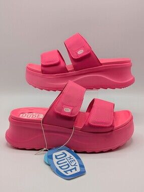 Hey Dude Women's W 8 Hot Pink Platform Slide Sandals Delray Mono Wedge